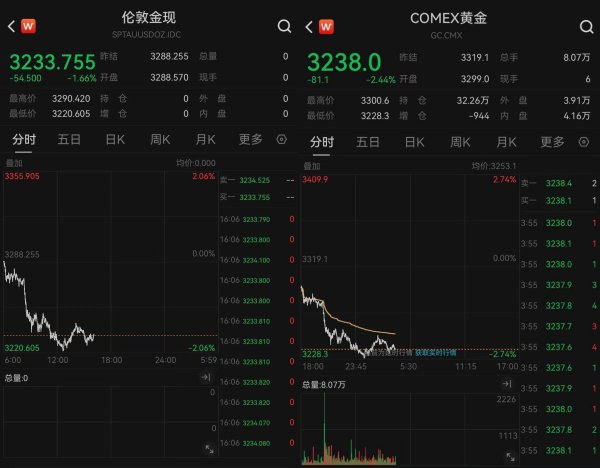 龙辉配资 金价跳水！现货黄金跌破3250美元/盎司，有品牌足金克价跌破千元